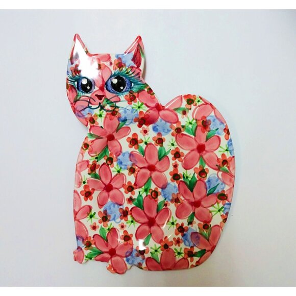 Vintage Jan Pugh Signed Large Cat Ceramic Platter, Gift, Collectible